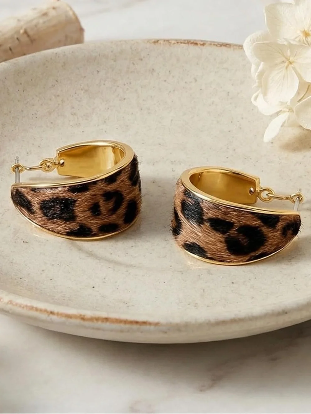 Anthropologie Leopard-Print Gold Hoop Earrings